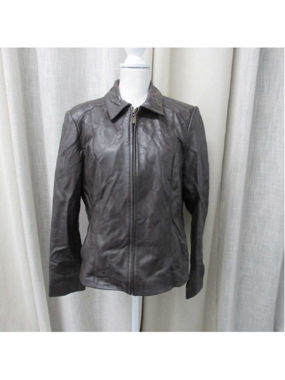 Sonoma Life Style Lambskin Leather Jacket Women's Large Brown Full Zip Collared